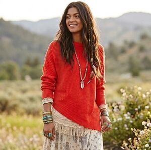 Free People XS Casual Boho Chic Oversized Downtown Pullover Knit Sweater